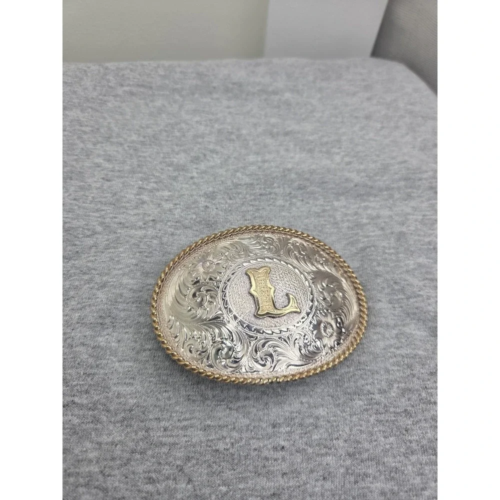 Montana Silversmiths Sterling Silver Plate Initial L Rodeo Western Belt Buckle